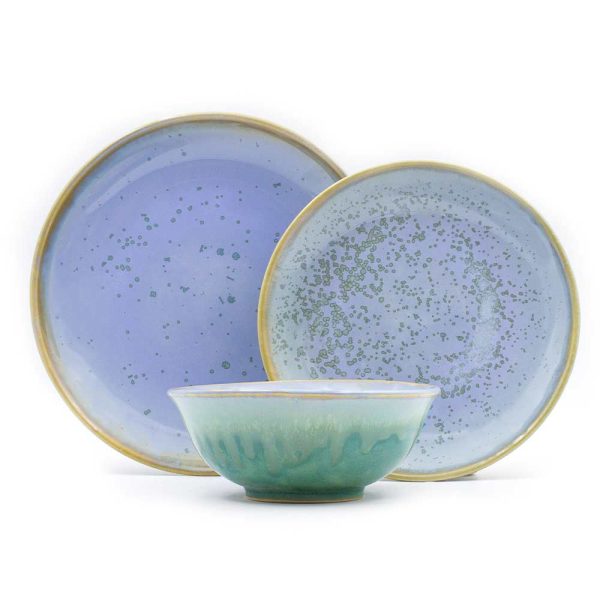 Pottery-For-The-Planet-Tableware-Settle-In-Set-10 Blue and green three piece Tableware dinner set