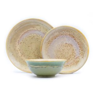 Cream and Green three piece Tableware dinner set